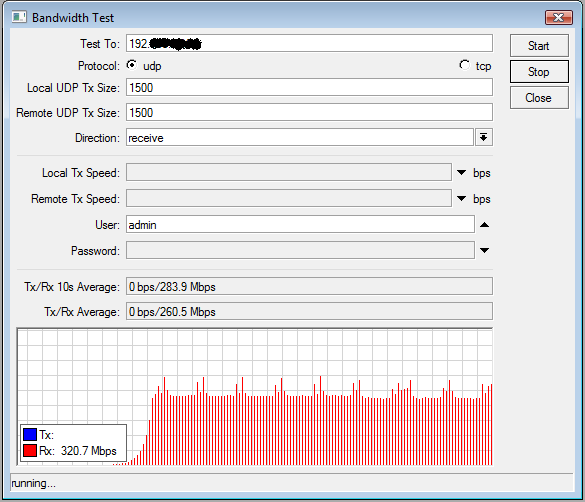 Test di banda su link radio con UDP